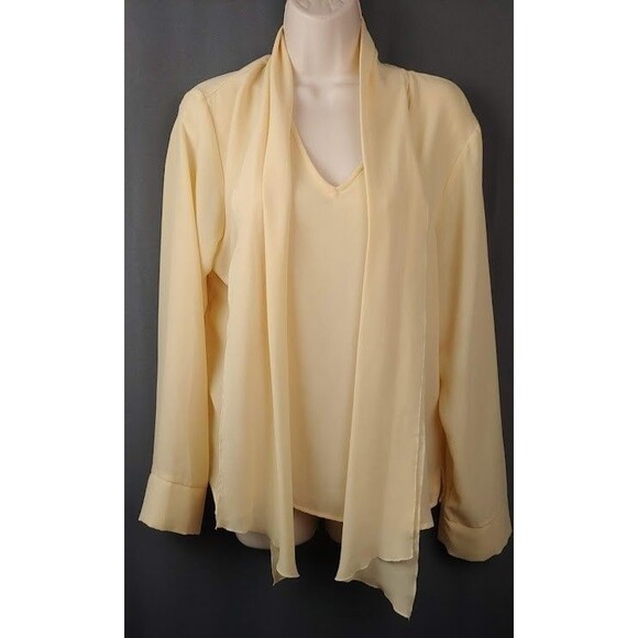 Jordan Blue Label Womens‎ Blouse Size L Yellow Long Sleeve Tie Front Top - Picture 1 of 8